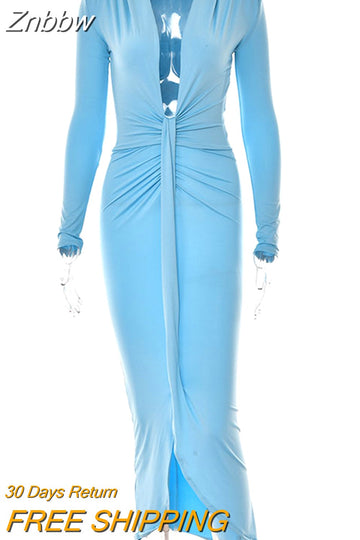 Znbbw Elegant Pleated Casual Bodycon Long Dress 2023 Autumn Winter Women Slim Evening Party Robe Sexy Bandage Ladies Dress